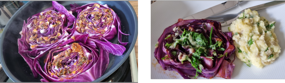 Rotkohl-Scheiben in der Pfanne